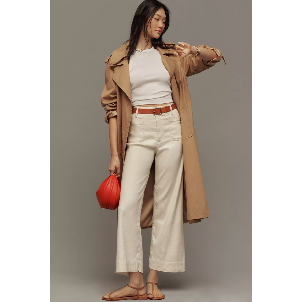 Anthropologie X Maeve Colette Magic Fabric Crop Wide-Leg Pant Chalk Sz 32 {3c45}